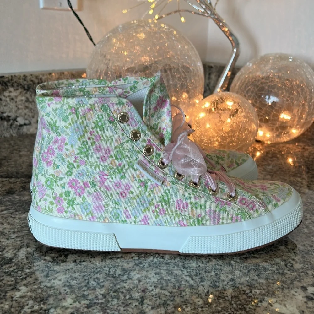 LoveShackFancy x Superga Floral Sneakers with Tulle Pink Laces